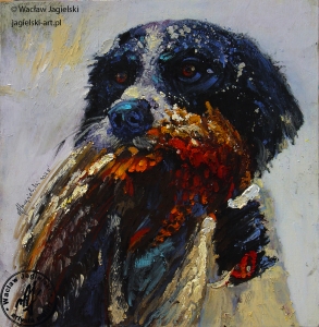 "Myśliwy"" 23 cm x 23 cm olej 2025