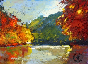 "Dunajcowe opowieści" 
16 cm x 21 cm olej 2023