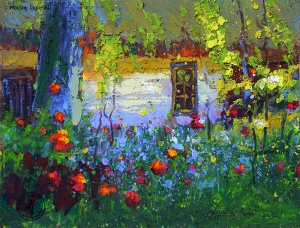"Ogródek zielarki" 16 cm x 21 cm olej 2023